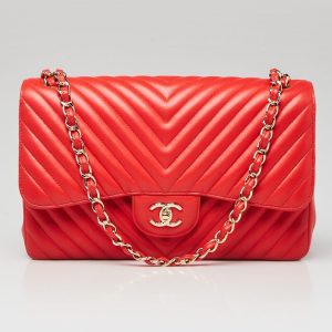 CHANEL Lambskin Chevron Quilted Medium Double Flap