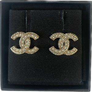 CHANEL CC CRYSTAL GOLD-TONE STUD EARRINGS