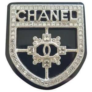 CHANEL CC Crystal Crest Shield Armor Brooch