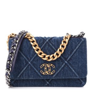 CHANEL DENIM QUILTED CHANEL 19 WALLET ON CHAIN