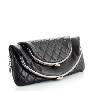 CHANEL DOUBLE KISSLOCK FOLD OVER QUILTED LEATHER MEDIUM CLUTCH