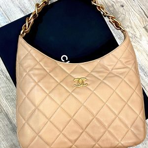 CHANEL CC QUILTED LAMBSKIN HOBO BAG