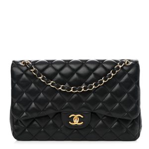 CHANEL QUILTED LAMBSKIN DOUBLE FLAP JUMBO BAG