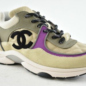 CHANEL MESH SUEDE CALFSKIN CC LO TOP TRAINERS SNEAKERS