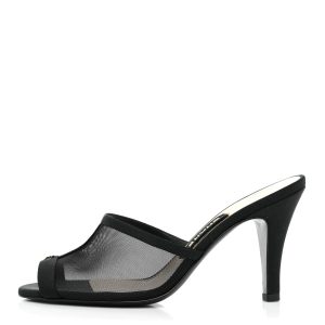 CHANEL MESH GROSGRAIN CC HEELED MULES