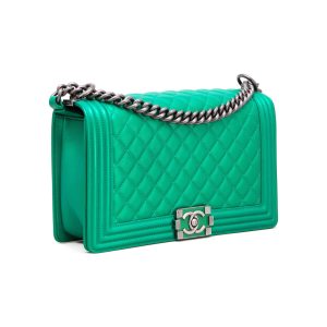 CHANEL BOY RARE MEDIUM METALLIC CALFSKIN NEON BRIGHT GREEN BAG