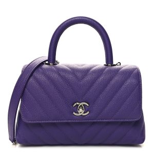 CHANEL MINI COCO HANDLE CHEVRON QUILTED CAVIAR LEATHER BAG