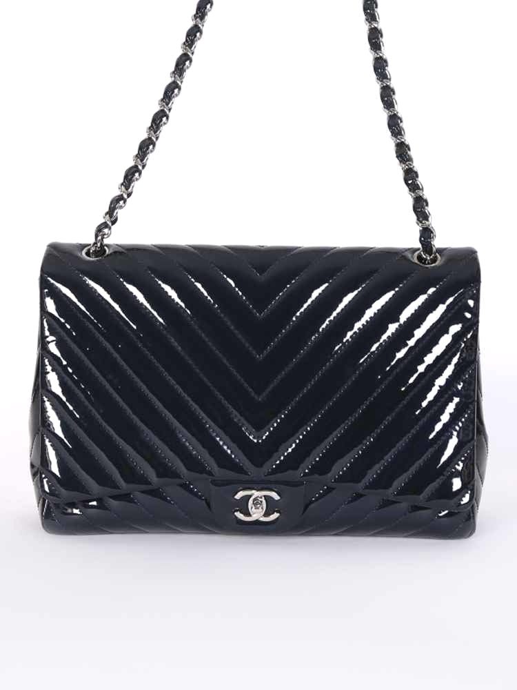 CHANEL PATENT CHEVRON QUILTED MAXI CLASSIC FLAP BAG - Image 3