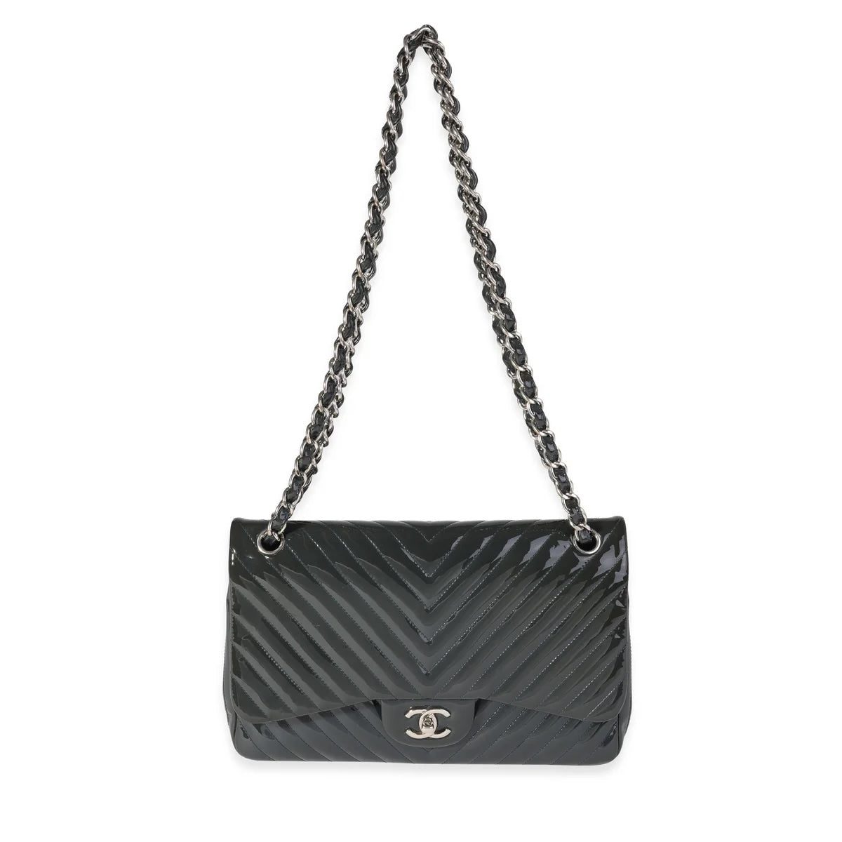 CHANEL PATENT CHEVRON QUILTED MAXI CLASSIC FLAP BAG - Image 2