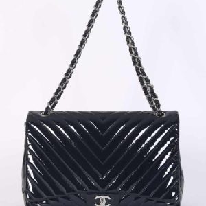 CHANEL QUILTED CHEVRON MAXI FLAP BAG-NAVY BLUE