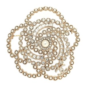 CHANEL CAMELLIA PEARL CRYSTAL LACE BROOCH