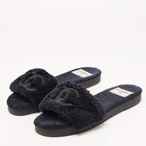 CHANEL CC SHEARLING SLIDE FLAT MULES