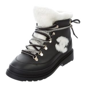 Chanel CC Leather Shearling-Trimmed Ankle Booties