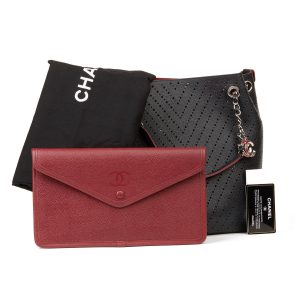 Chanel Perforated Grained Calfskin Accordion Shopping Tote With Pouch