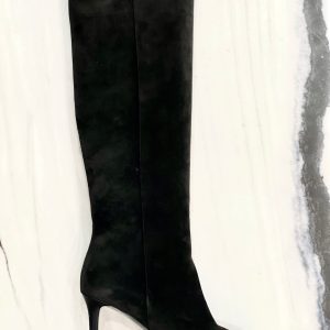 CHANEL CC SUEDE CALFSKIN KNEE HIGH BOOTS