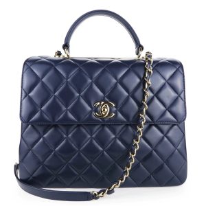 CHANEL QUILTED NAVY LAMBSKIN LEATHER TRENDY CC HANDLE FLAP BAG-HS