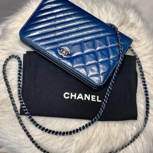 CHANEL Glazed Calfskin Quilted Coco Boy Wallet On Chain WOC