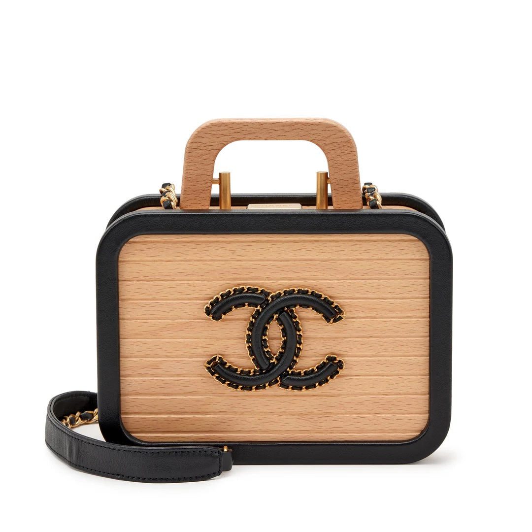 CHANEL BEECH WOOD & LAMBSKIN CC VANITY CASE SHOULDER BAG