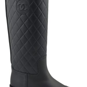 CHANEL CC QUILTED LEATHER KNEE HIGH RIDING BOOTS