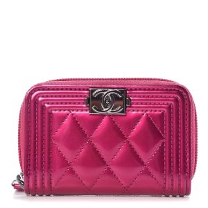 CHANEL QUILTED ZIP AROUND BOY COIN PURSE