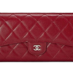 CHANEL CAVIAR QUILTED RED FLAP TRIFOLD WALLET