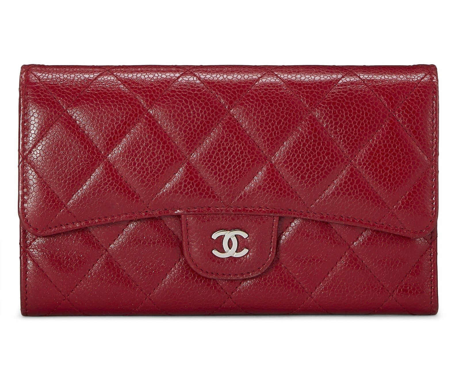 CHANEL CAVIAR QUILTED RED FLAP TRIFOLD WALLET