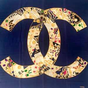 CHANEL CC VINTAGE NAVY SILK SCARF