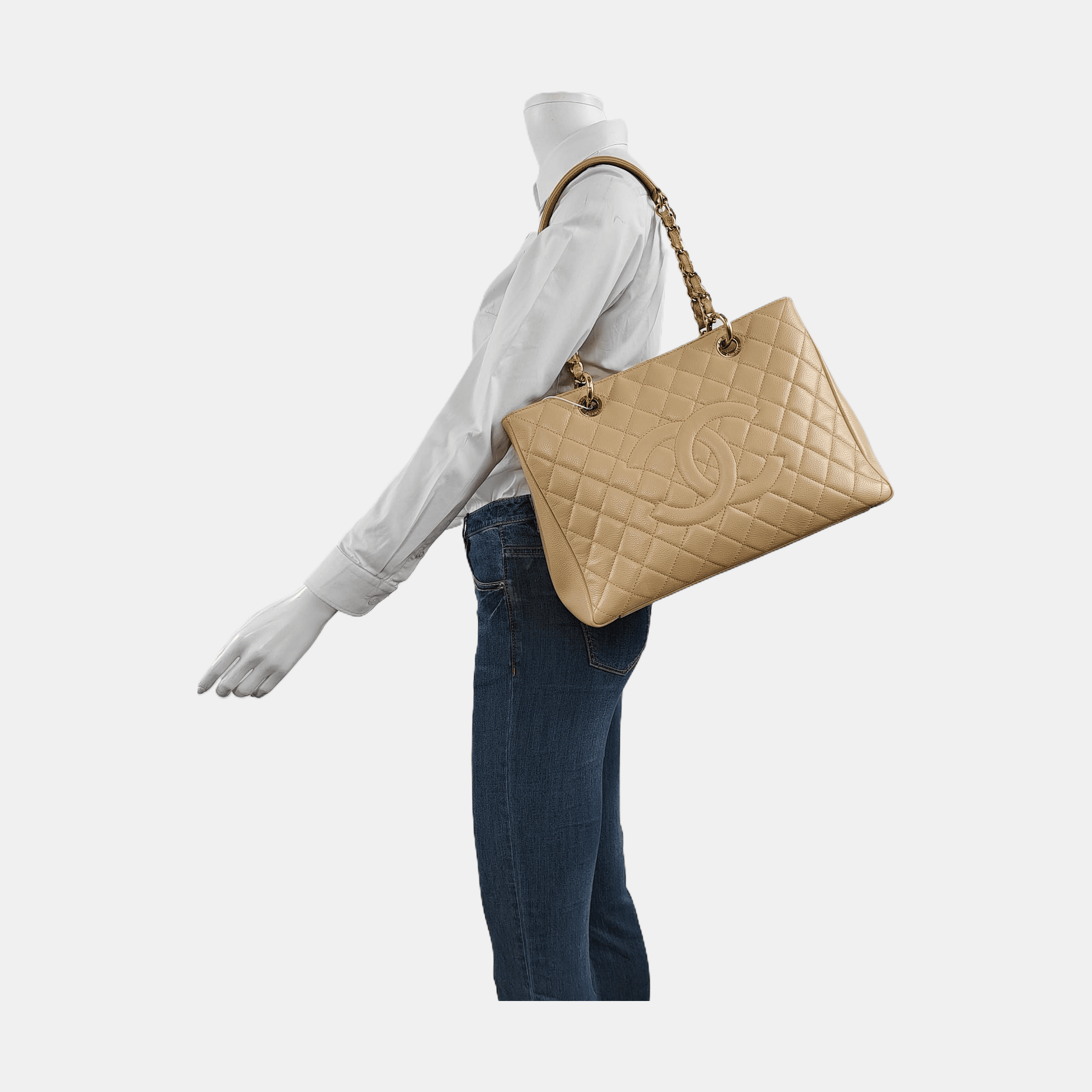 Chanel GST Grand Shopping Tote Beige Caviar Leather PM Gold Hardware - Image 2