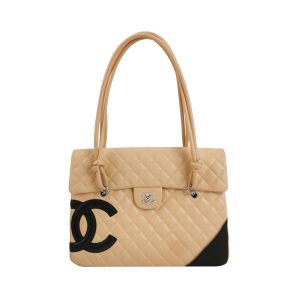Chanel Cambon Flap Maxi Beige Calfskin Leather Double Strap Shoulder Bag
