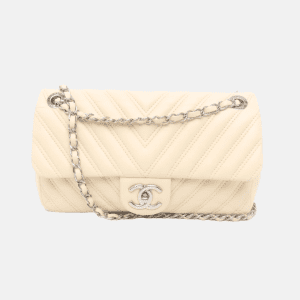 Chanel Classic Flap Medium Chevron Beige Quilted Lambskin Leather, 2015