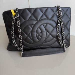 Chanel CC Logo Tote Black Soft Quilted Caviar Leather Silver Hardware 2011-2012