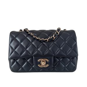 Chanel Classic Flap Rectangular Mini Black Lambskin Leather Gold Hardware