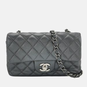 Chanel Classic Flap Rectangular Mini Gunmetal Grey Caviar Leather Crossbody Bag
