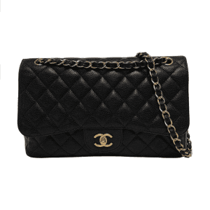 Chanel Classic Flap Jumbo Black Caviar Leather Double Flap with Gold Hardware