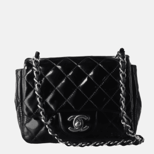 Chanel Classic Flap Mini Square Black Patent Lambskin Crossbody Bag, 2012-2013