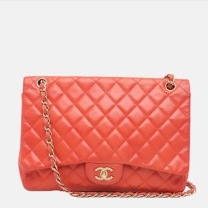 Chanel Classic Flap 2009 Maxi Red Lambskin Leather Gold-tone Hardware