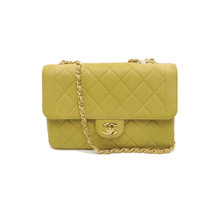Chanel Classic Flap Vintage Light Yellow Green Lambskin Leather with 24k Gold Hardware 1996-97