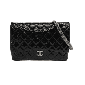 Chanel Classic Flap Jumbo Black Patent Leather Single Flap with Silver Hardware
