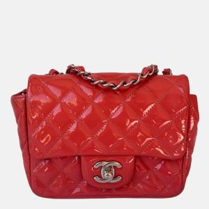 Chanel Classic Flap Mini Square Coral Orange Patent Lambskin Crossbody Bag