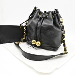 Chanel Drawstring Bucket Bag in Black Leather