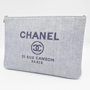 Chanel Deauville Clutch in Grey Canvas