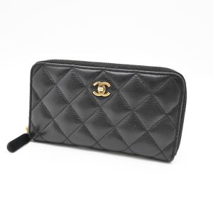 Chanel Compact Zip Wallet in Black Matelasse Leather