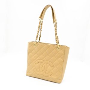 Chanel PST Shoulder Bag in Beige Caviar Leather