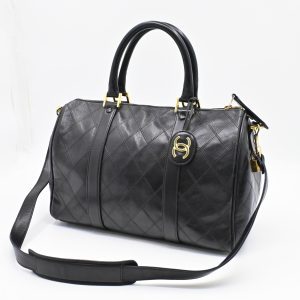 Chanel Bicolor Boston Bag in Black Quilted Lambskin