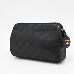 Chanel Pouch in Black Matelassé Leather