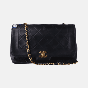 Chanel Diana CC Flap Bag Medium Vintage Black Lambskin Leather with 24k Gold HW, 1989-1991