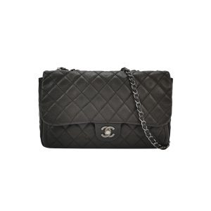 Chanel Now and Forever Large Jumbo Flap Bag Black Lambskin Silver Hardware