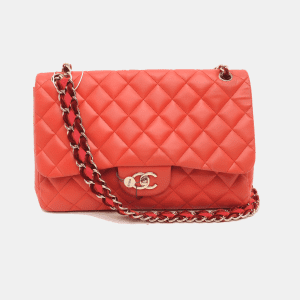 Chanel Classic Flap 2009 Large Red Leather Gold Hardware Velvet Chain Strap
