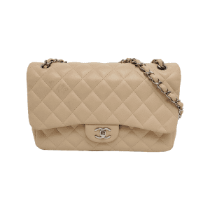 Chanel Classic Flap Jumbo Beige Lambskin Leather Single Flap with Silver Hardware