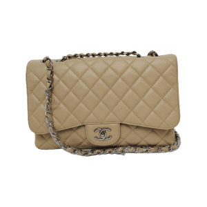 Chanel Classic Flap Jumbo 2009 Beige Caviar Leather Single Flap Silver Hardware